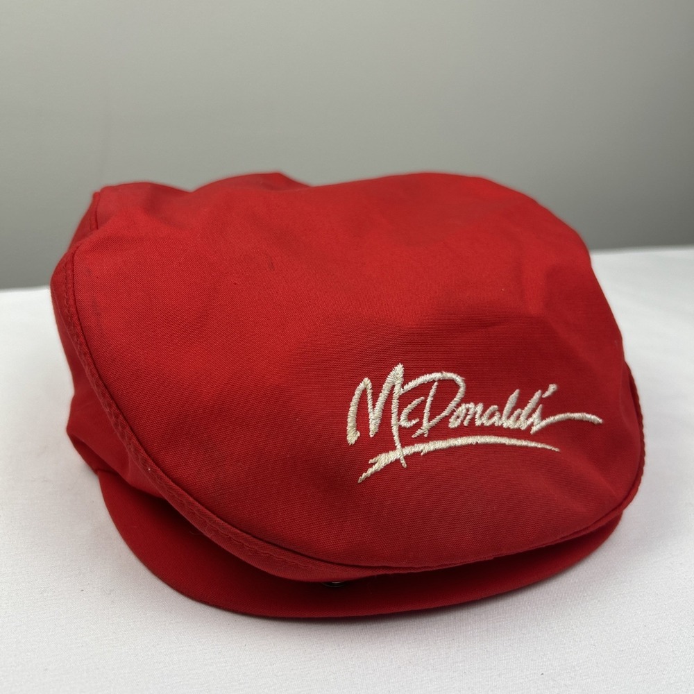 Vintage McDonald's Red Employee Newsboy Hat Cabby Flat OSFA Snapback Gatsby Cap